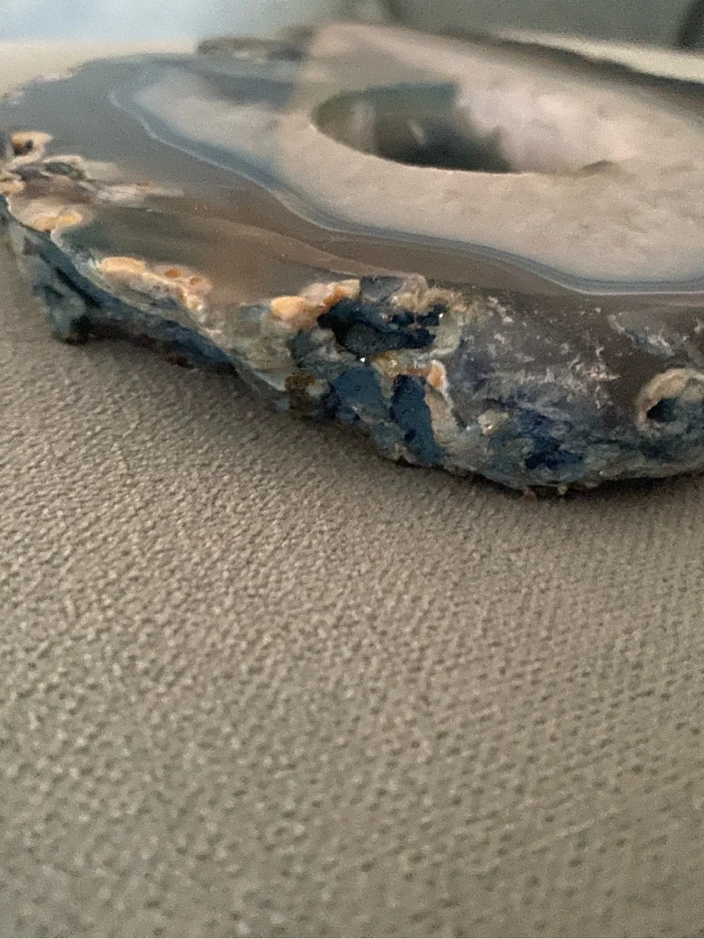 Vintage Blue Agate Slab Candle Holder 5x5 Raw Edge Crystal Geode Tealight